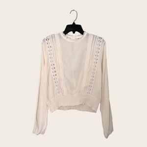 Self Esteem Cream Lace Trim Smocked Waist Top